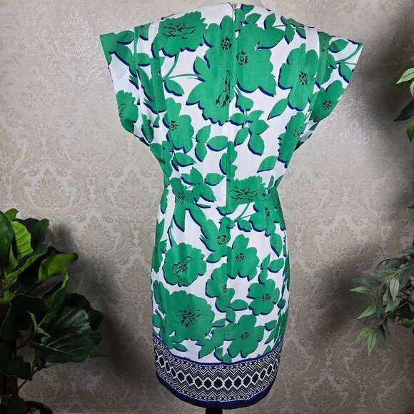 Eliza J Sz 4 Floral Print Dress Contrasting Bottom Accent Defined Waist Pockets - Picture 12 of 16